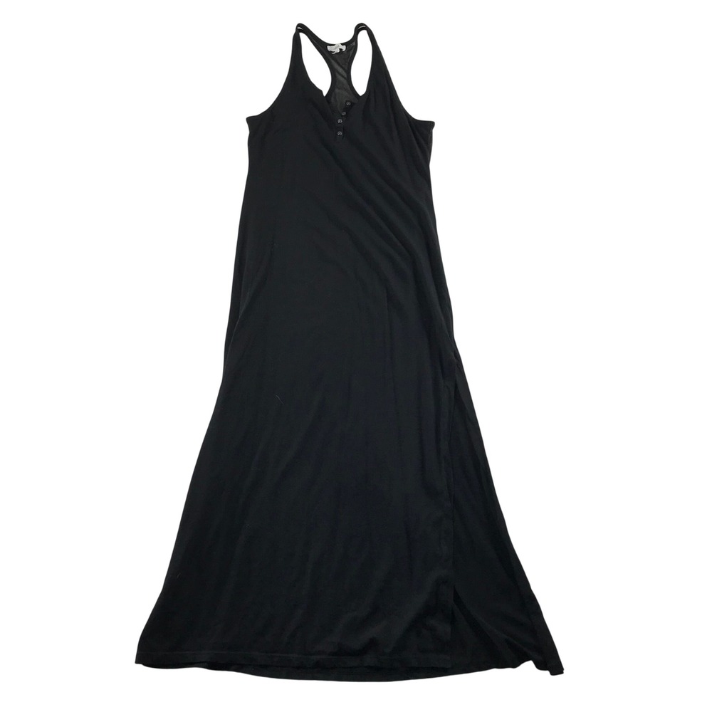 Naked Black 100% Pima Cotton Racerback Henley Maxi Dress Small Mesh Detail